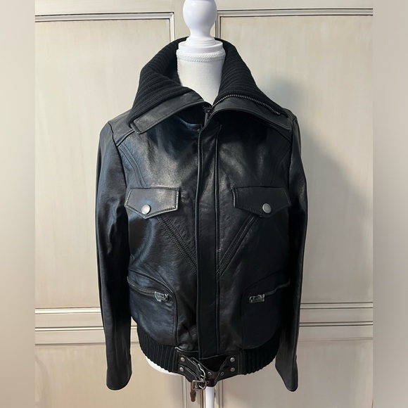 Coach Leather Moto Jacket with Knit Collar - Picture 5 of 16